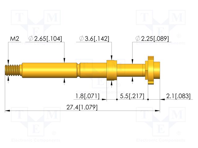 Test needle; Spring compression: 4mm; 5mm; 8A; CuBe; gold-plated