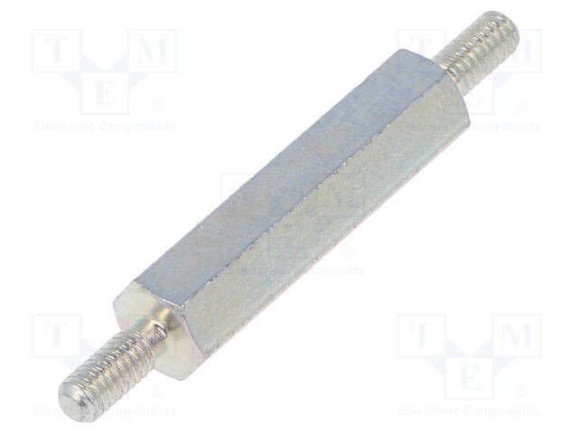 Screwed spacer sleeve; 20mm; Ext.thread: M2,5; hexagonal; steel