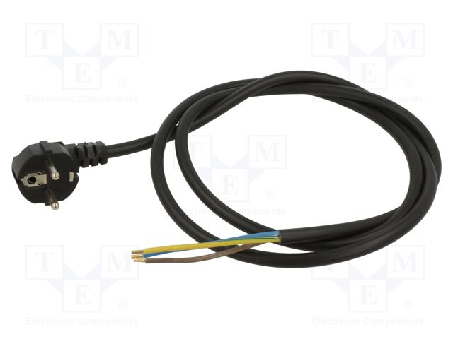 Cable; CEE 7/7 (E/F) plug angled,wires; PVC; 1.5m; black; 16A