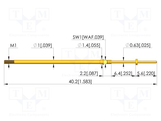 Test needle; Spring compression: 4.3mm; 6.35mm; 3A; CuBe; Ø: 0.6mm