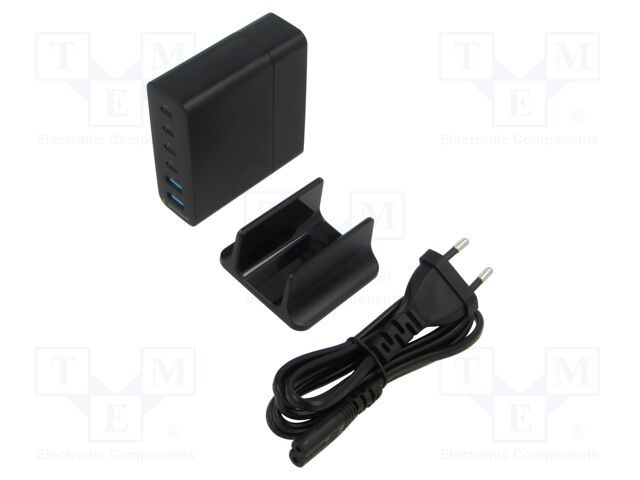 Power supply: switching; desktop,mains; 5VDC,; 3A; 75W; black; GaN