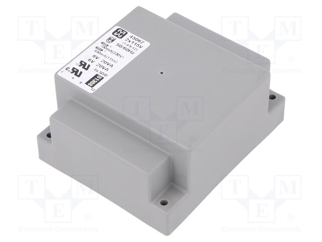 Transformer: encapsulated; 40VA; 115/230VAC; 6V; 6V; 3333mA; 3333mA