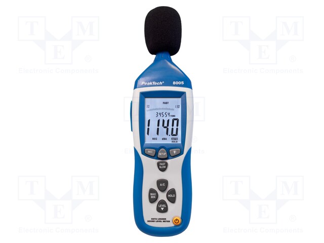 Meter: sound level; Sound level meas: 30÷130dB; 31.5Hz÷8kHz; 350g