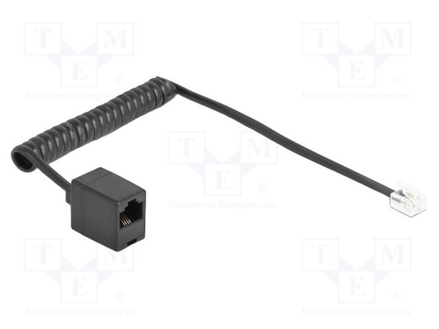 Cable: telephone; coiled; RJ11 plug,RJ45 socket; black; 32AWG