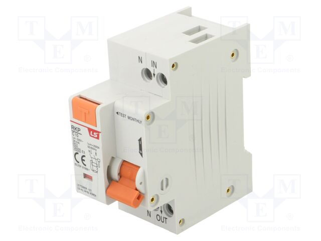 RCBO breaker; Inom: 10A; Ires: 30mA; Poles: 1+N; 230/400VAC; IP20