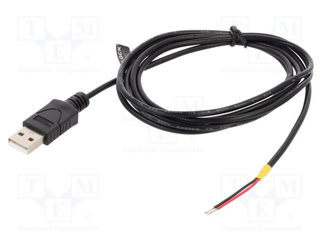 Cable; USB 2.0; wires,USB A plug; 1.5m; black; 22AWG; Øcable: 3mm