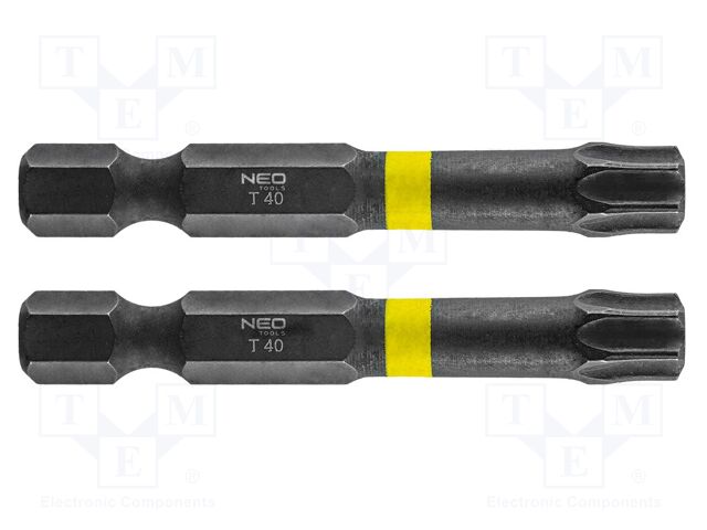 Screwdriver bit; Torx®; TX40; 1/4"; Overall len: 50mm; 2pcs; impact