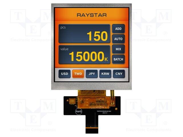 Display: TFT; 4"; 480x480; Illumin: LED; Dim: 78.8x82.95x4.77mm