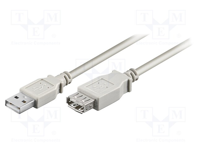 Cable; USB 2.0; USB A socket,USB A plug; 5m; grey; Core: Cu
