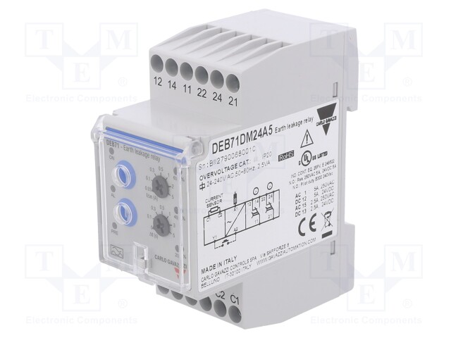 Current Monitoring Relay, DEB71 Series, SPDT, 5 A, DIN Rail, 250 V, Screw