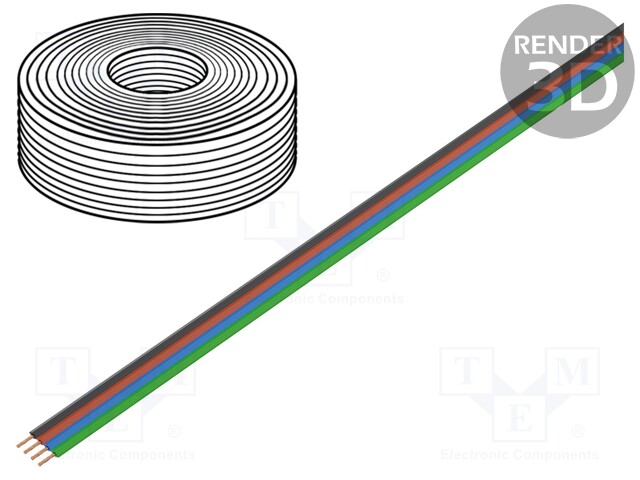 Wire: ribbon; stranded; 4x0,5mm2; red,blue,black,green; 10m