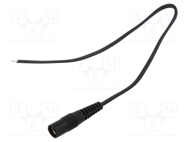 Cable; wires,DC 5,5/2,1 socket; straight; 0.5mm2; black; 0.25m
