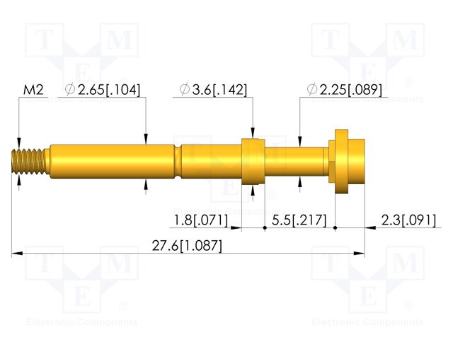 Test needle; Spring compression: 4mm; 5mm; 8A; CuBe; gold-plated
