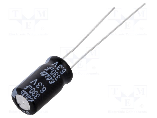 Capacitor: electrolytic; THT; 330uF; 6.3VDC; Ø6.3x11mm; ±20%; 2000h