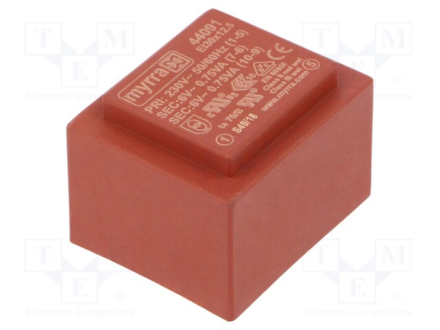 Transformer: encapsulated; 1VA; 230VAC; 24V; 42mA; Mounting: PCB
