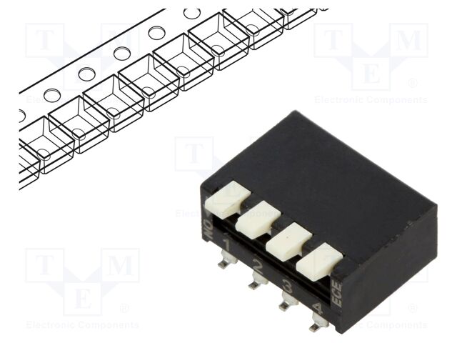Switch: DIP-SWITCH; Poles number: 4; OFF-ON; 25mA/24VDC; Pos: 2/4