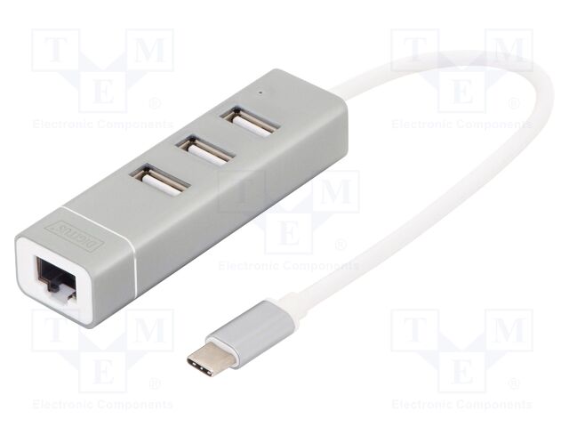 Hub USB; RJ45 socket,USB A socket x3,USB C plug; USB 2.0; PnP
