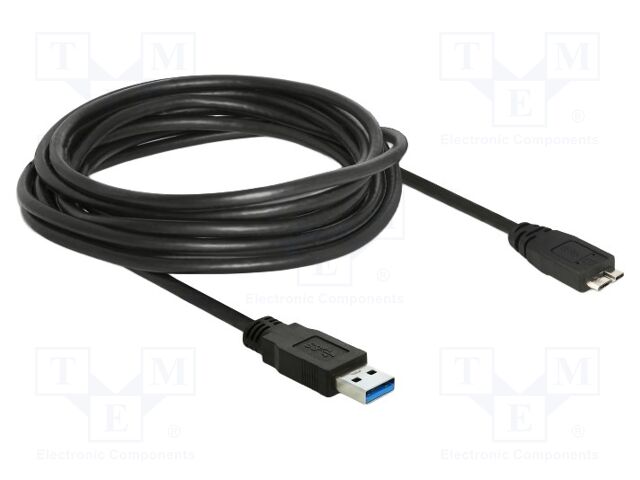 Cable; USB A plug,USB B micro plug; gold-plated; 5m; black; Cu