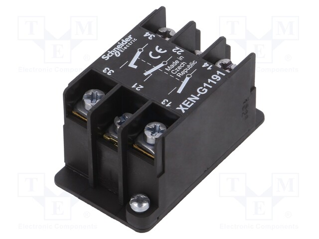 Leads: screw terminals; Mounting: front; Contacts: NC + NO x2