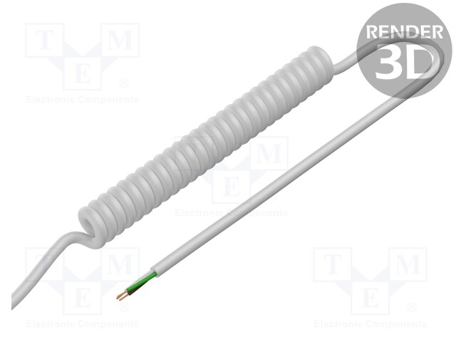 Wire: coiled; 3x0.5mm2; unshielded; PUR; white; 300V; 0.5m; 2m