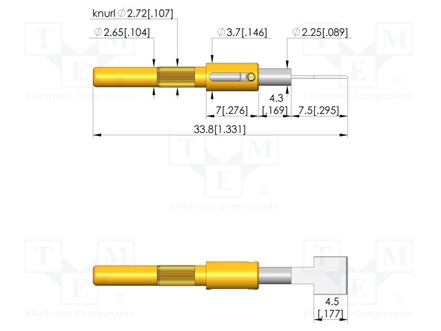 Test needle; Spring compression: 4mm; 5mm; 8A; steel; Ø: 5mm; flat