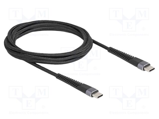 Cable; USB 2.0; USB C plug,both sides; 2m; black; 22AWG,30AWG