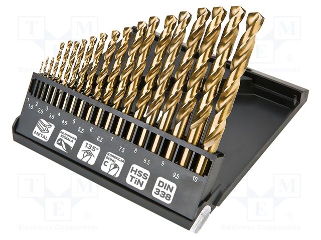 Drill set; for metal; high speed steel; plastic cassette; 19pcs.