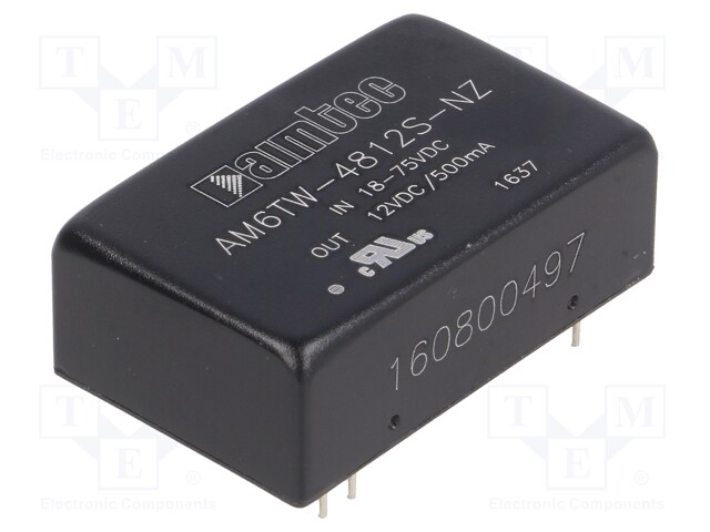 Converter: DC/DC; 6W; Uin: 18÷75V; 12VDC; Iout: 500mA; DIP24; 14g