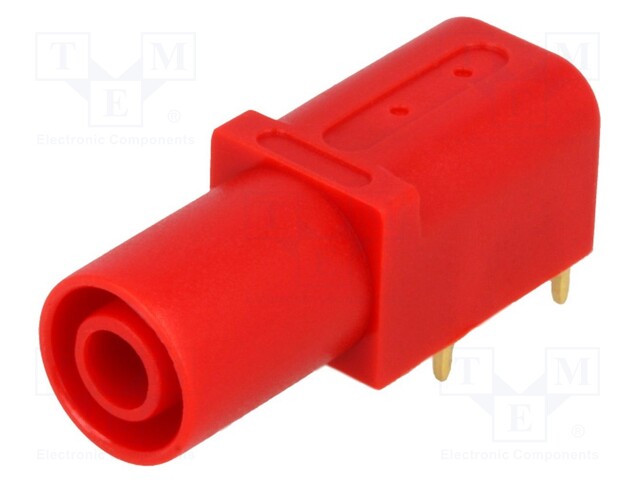 Socket; 4mm banana; 24A; red; gold-plated; PCB; insulated; 33.6mm