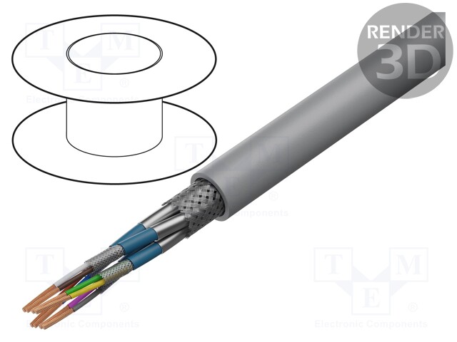 Wire; LiYCY-CY; 4x2x0,25mm2; PVC; grey; 500V; ECE R-118