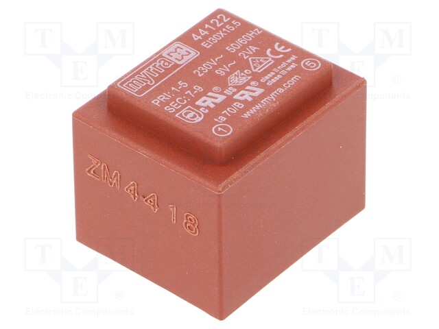 Transformer: encapsulated; 2VA; 230VAC; 9V; 222mA; Mounting: PCB
