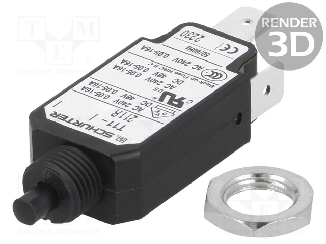 Circuit breaker; Urated: 240VAC; 48VDC; 8A; SPST; Poles: 1; screw