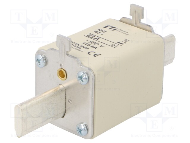 Fuse: fuse; gG; 63A; 500VAC; ceramic,industrial; NH1; WT-NH