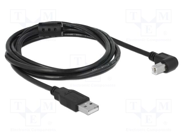 Cable; USB 2.0; USB A plug,USB B plug 90° up/down; 2m; black
