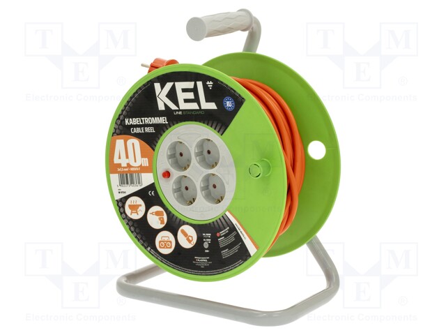 Extension lead; reel; Sockets: 4; PVC; orange; 3x1,5mm2; 40m; 16A