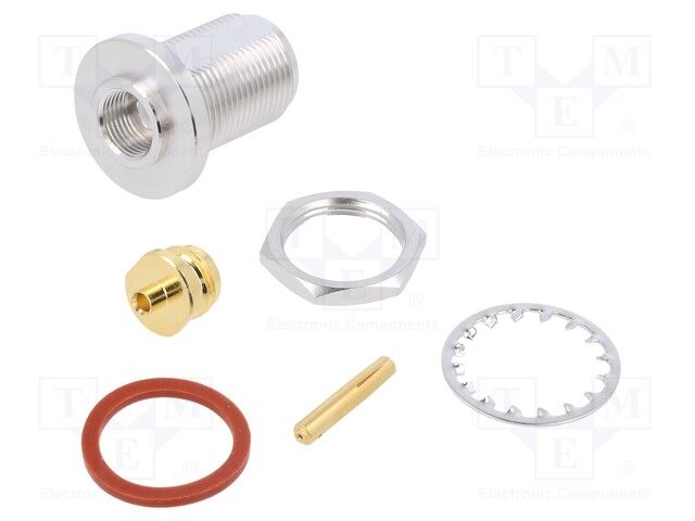 Socket; N; female; straight; 50Ω; soldering; teflon; gold-plated