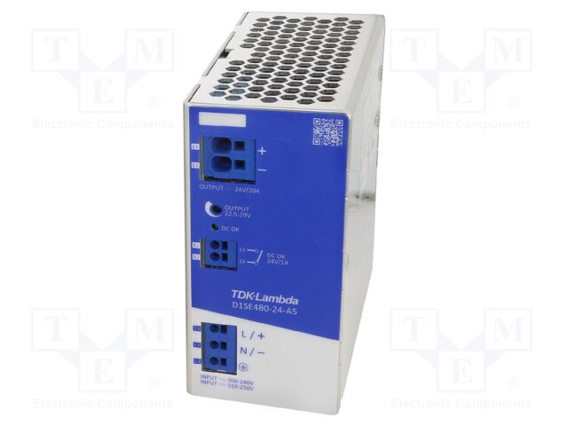 Power supply: switching; for DIN rail; 480W; 24VDC; 0÷20A; OUT: 1