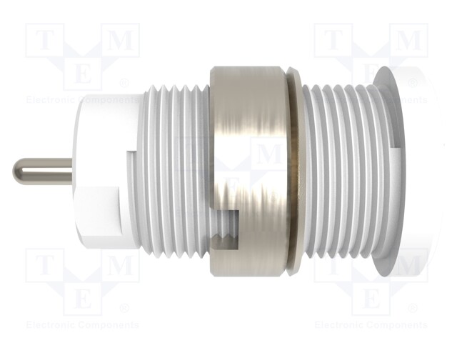 Socket; 4mm banana; 24A; white; nickel plated; screw,on panel