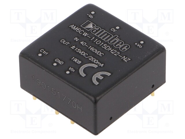 Converter: DC/DC; 6W; Uin: 40÷160V; Uout: 15VDC; Uout2: -15VDC; 1"x1"