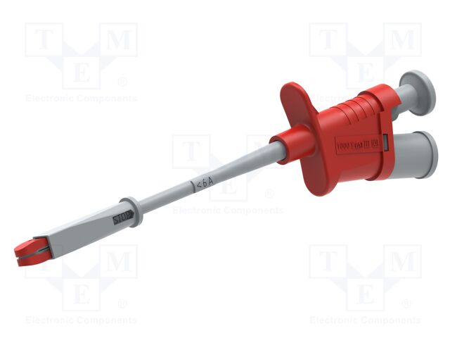 Clip-on probe; crocodile; 6A; red; Contacts: brass; 4mm; L: 176mm