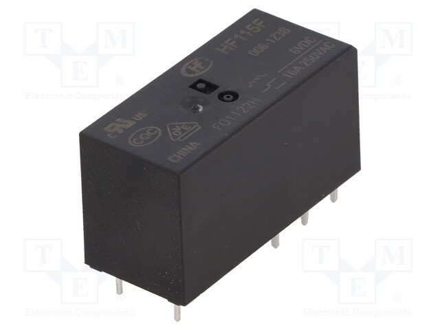 Relay: electromagnetic; SPDT; Ucoil: 6VDC; 16A/250VAC; 16A/24VDC
