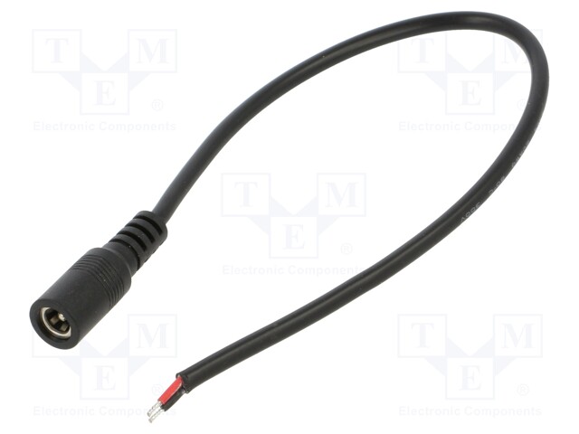 Cable; 2x0.5mm2; DC 5,5/2,1 socket; straight; black; 0.25m