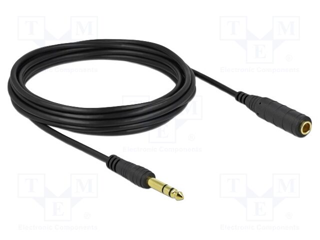 Cable; Jack 6.35mm 3pin socket,Jack 6,35mm 3pin plug; 5m; black