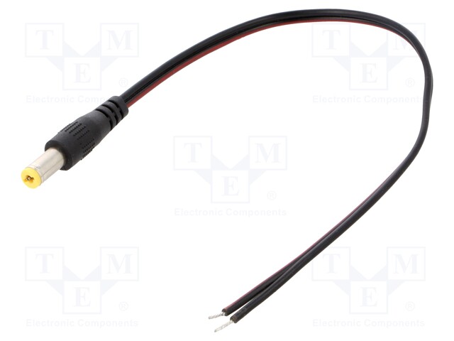 Cable; wires,DC 5,5/2,1 plug; straight; 0.5mm2; black; 0.2m