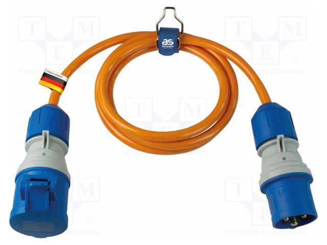 Extension lead; 3G2.5mm2; Sockets: 1; PUR; orange; 1.5m; 16A