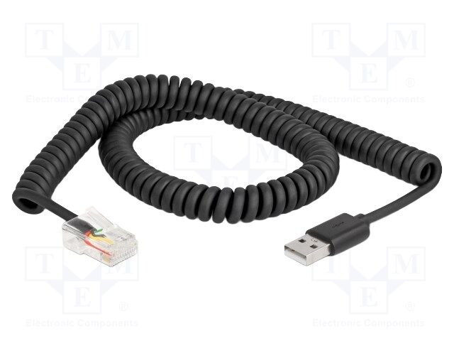 Cable; coiled,USB 2.0; RJ50 plug,USB A plug; black; F/UTP; 26AWG
