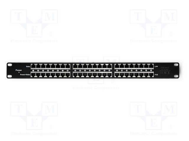 Patch panel; black; Number of ports: 24; RJ45 socket x24; RACK