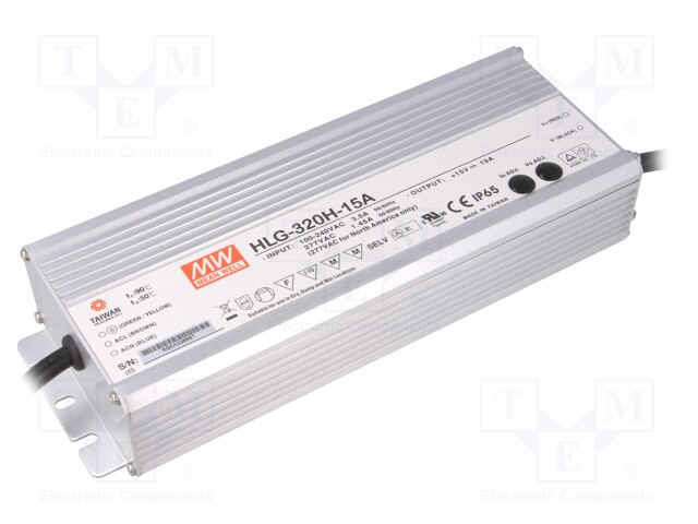 Power supply: switched-mode; LED; 285W; 15VDC; 13.5÷17VDC; 19A