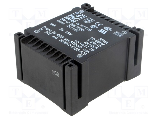 Transformer: encapsulated; 30VA; 115/115VAC; 18V; 18V; 833mA; 833mA