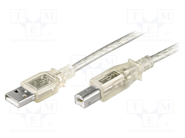 Cable; USB 2.0; USB A plug,USB B plug; 1.8m; transparent; Core: Cu
